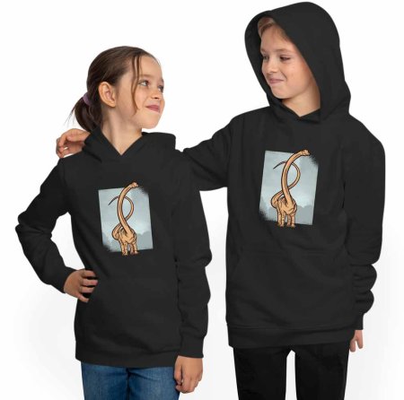 Hoodie Hooded Sweatshirt Kids - With long-necked dinosaur print i48